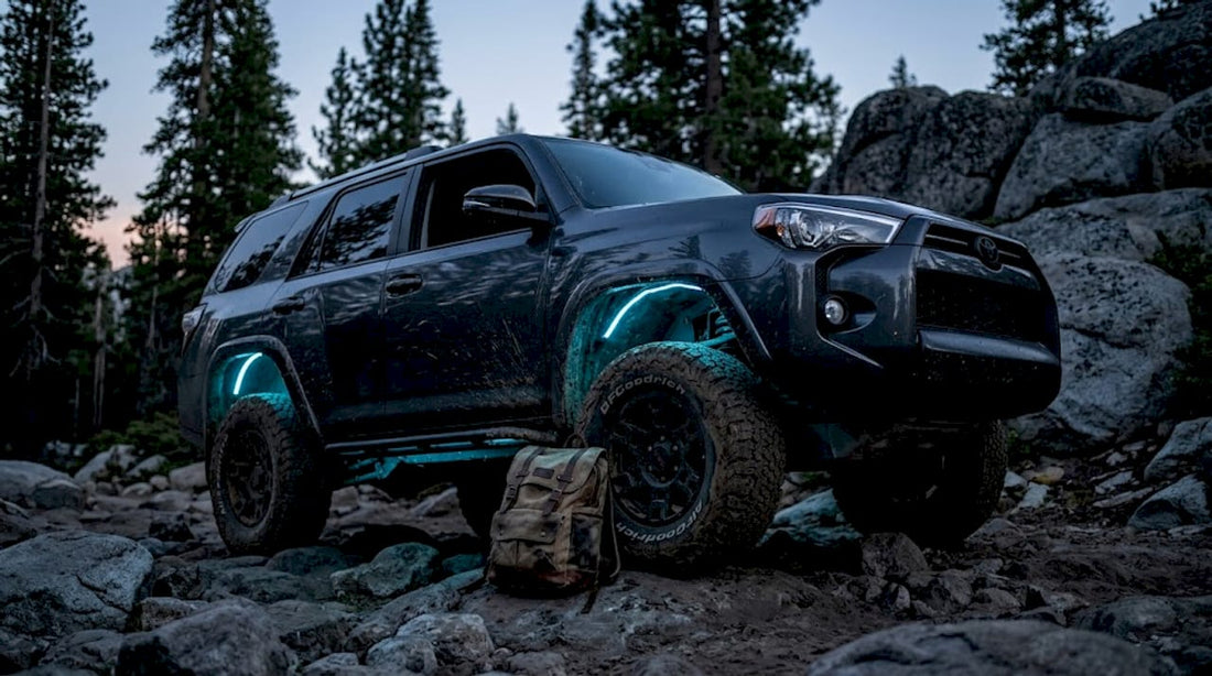 Off-road SUV with glowing flexible LED strips
