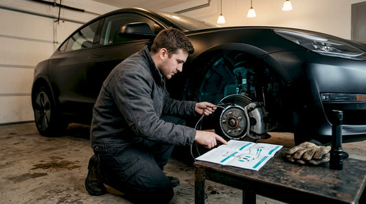 Person wiring wheel light in home garage