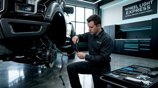 Technician installing automotive LED wheel lights
