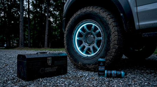 Pickup truck wheel with glowing LED ring light