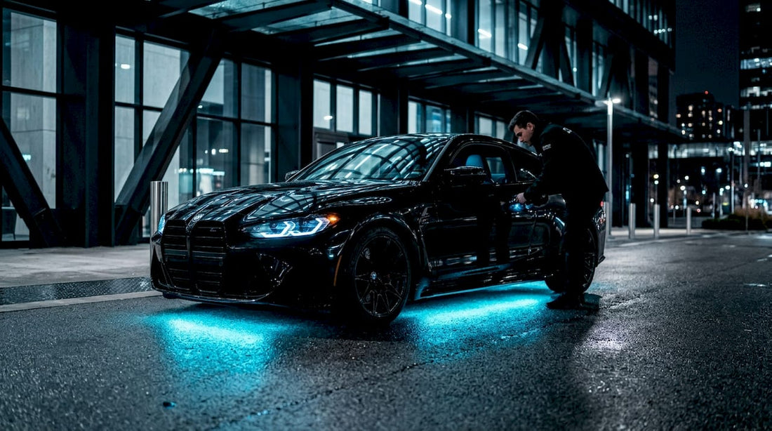 Custom vehicle illuminated by colorful LED strips