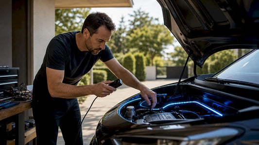 Engineer adjusting vehicle interior layered lighting