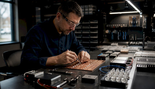 Technician assembling custom LED lighting components