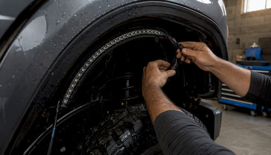 Hands installing waterproof LED wheel light ring