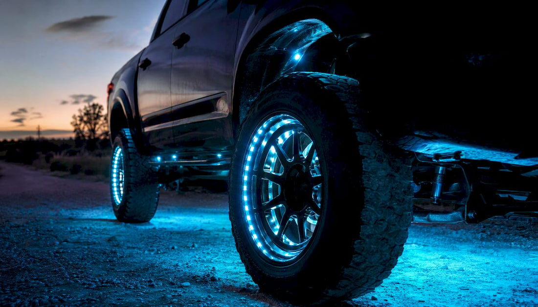 Lifted truck layered underglow LED lights close-up
