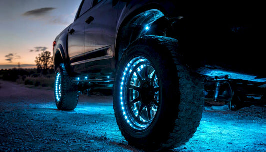 Lifted truck layered underglow LED lights close-up