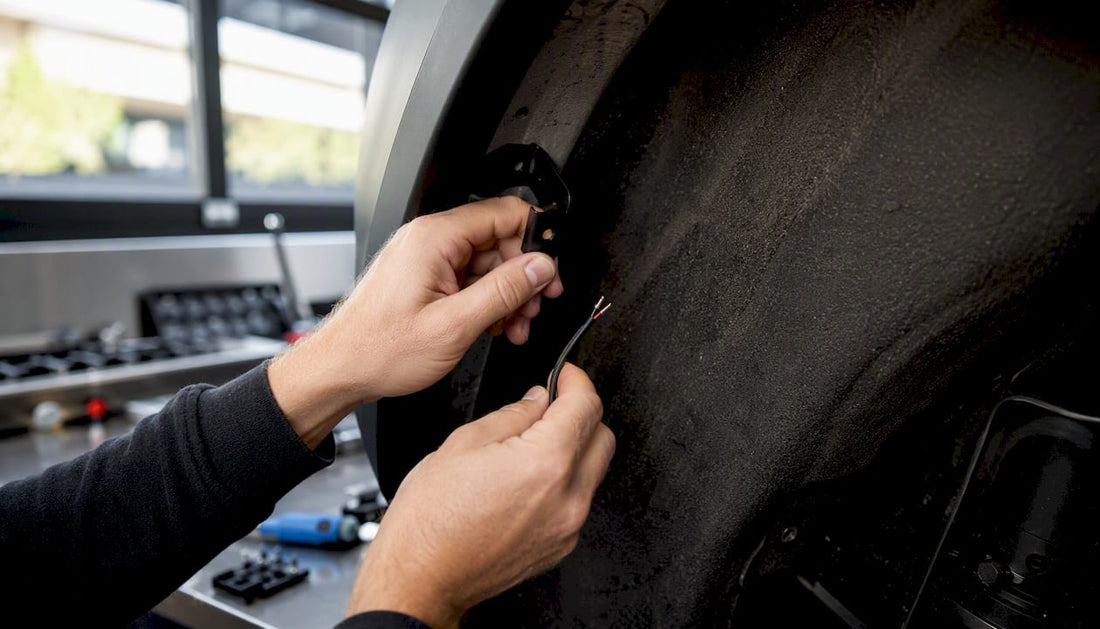 Hands installing rock lights in wheel well