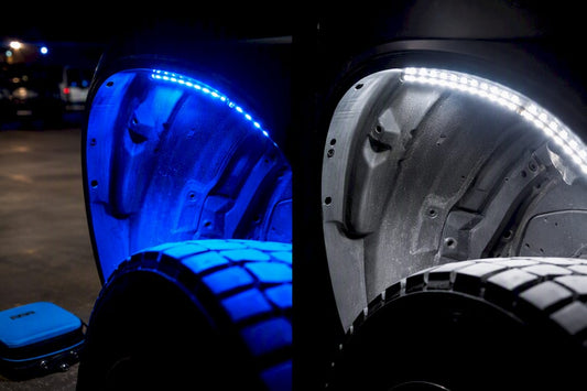 RGB and RGBW lights illuminating a wheel arch