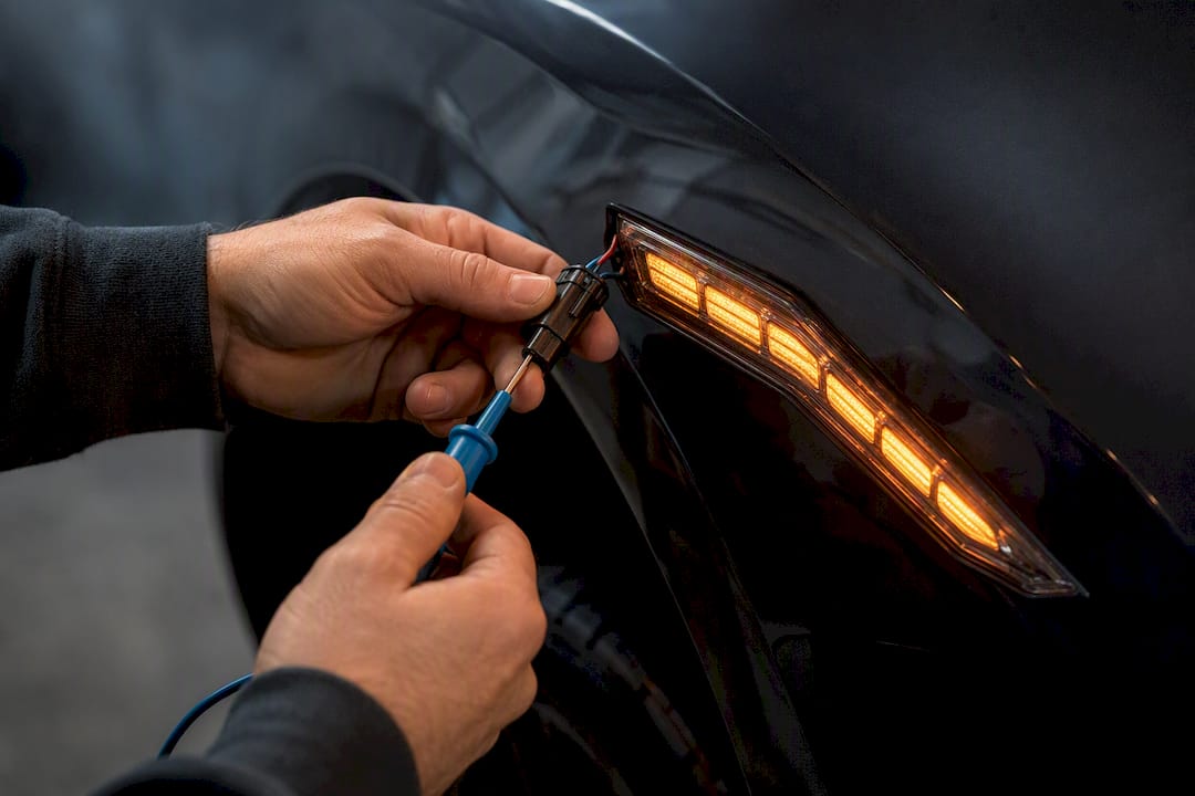 Technician testing segmented side marker wiring