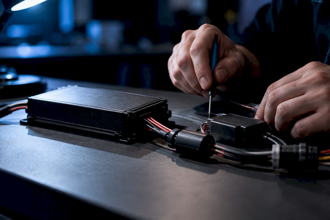 Close-up of LED controller interference testing