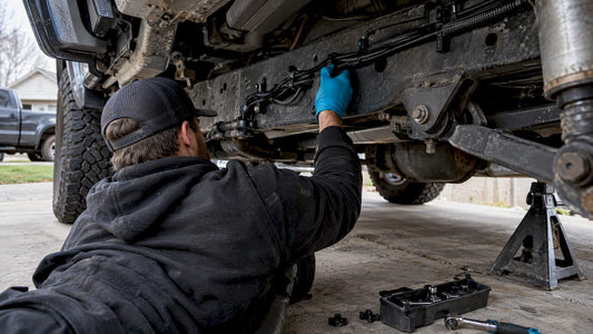 Technician routing harness along truck frame