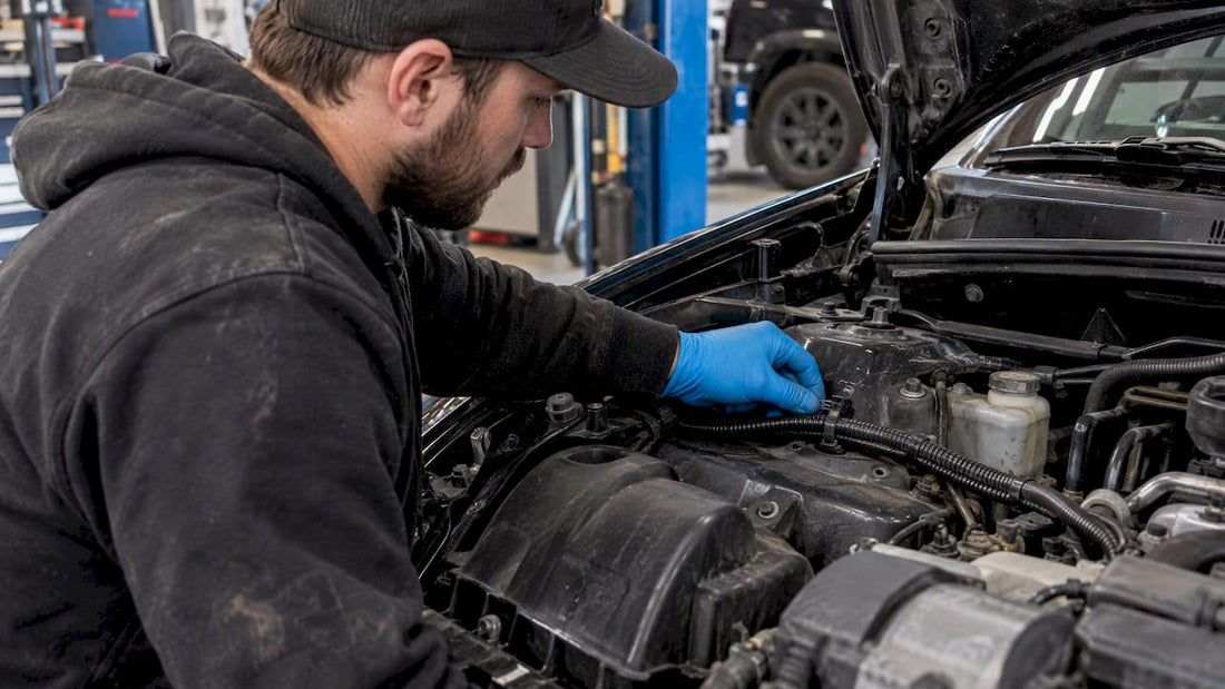 Technician placing first wire harness clamp