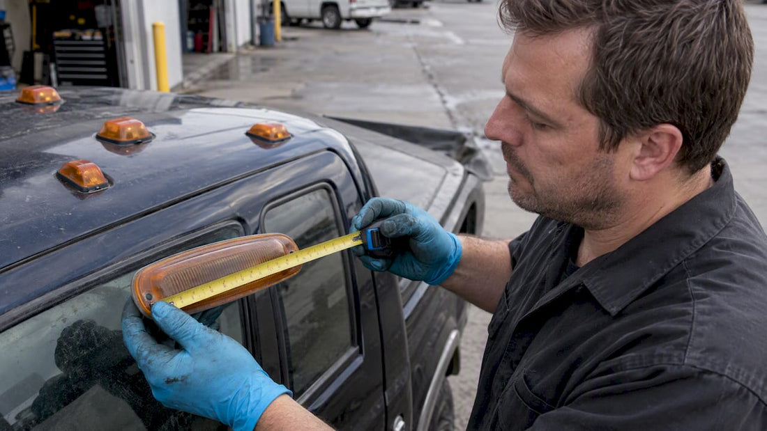 Truck owner compares cab lens with tape measure