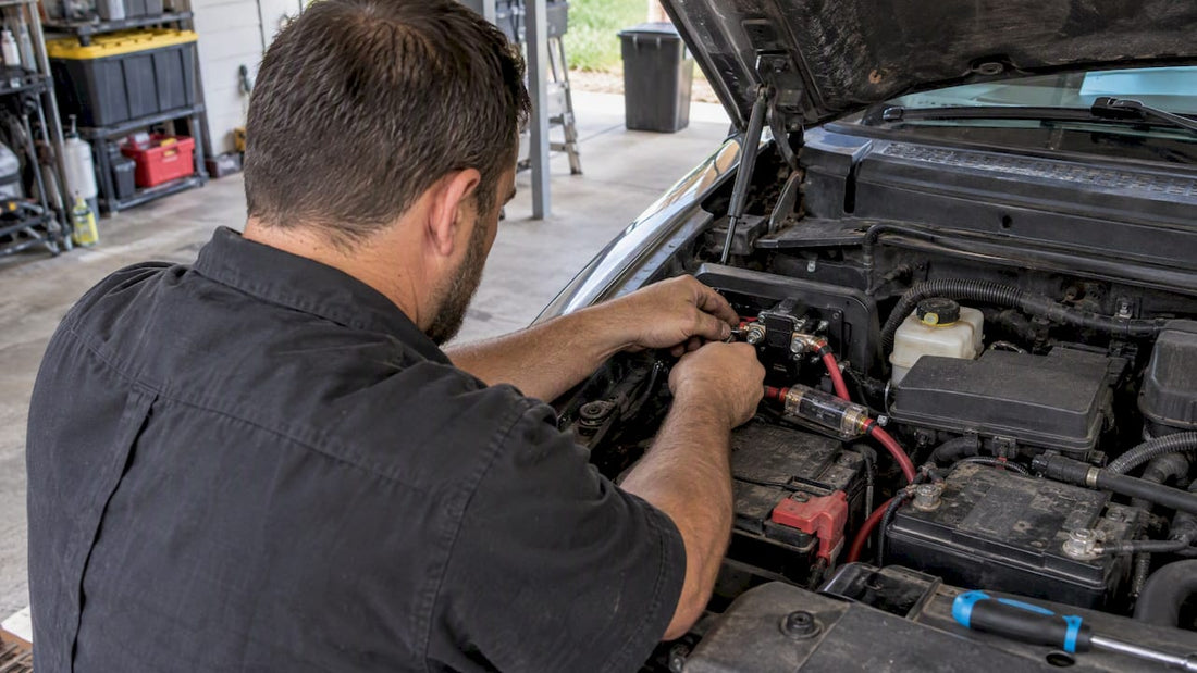 Installer wiring a pickup battery isolator
