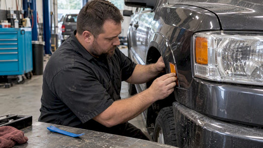Mechanic replacing a pickup side marker light